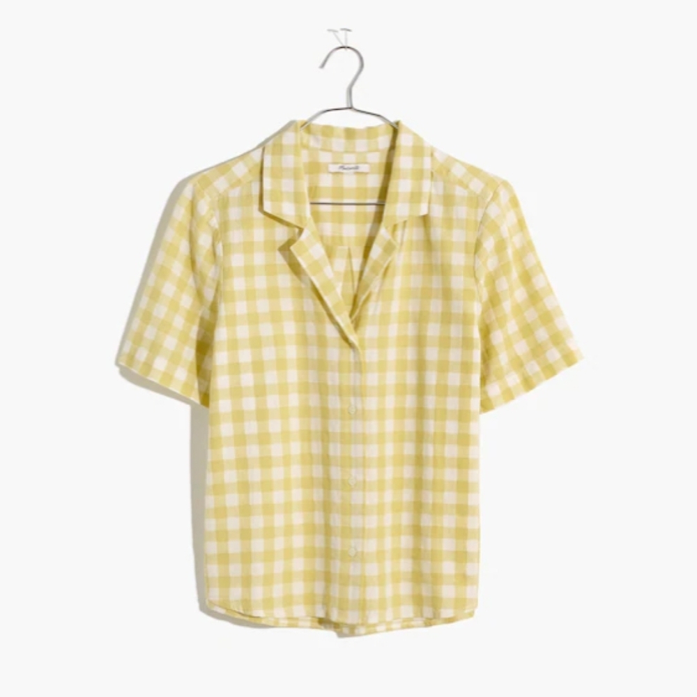 Madewell Yellow and White Gingham Short Sleeve Button Shirt